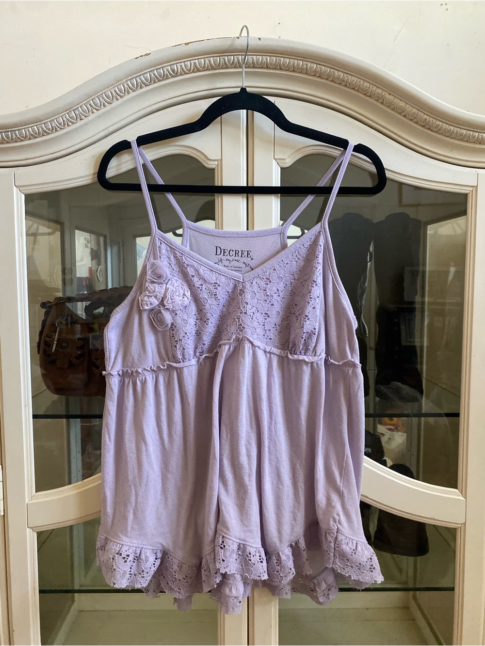 Y2K Decree Purple Floral Rosette Lace Tank Top
